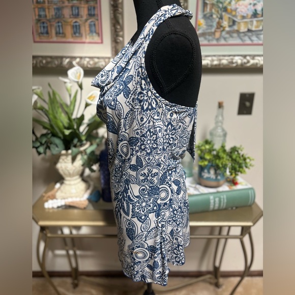 Y2K CREATIVE DESIGN WORKS FLORAL PAISLEY COWL NECK TIE BACK HALTER TOP SZ M - Picture 6 of 8